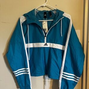 Adidas Teal and White Windbreaker NWT